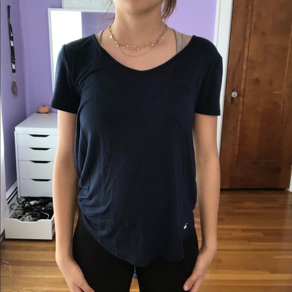 Navy Blue With Pocket Short Sleeve Shirt